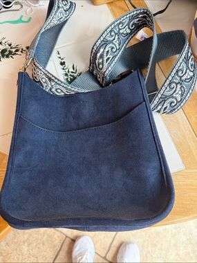 Women’s Navy Suede Crossbody Bag with Decorative Strap